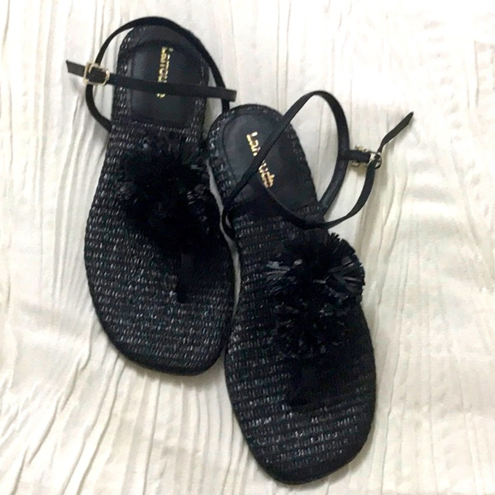 Larroude Raffia Pom-Pom Embellishments Slingback Sandals New/ no box size 6